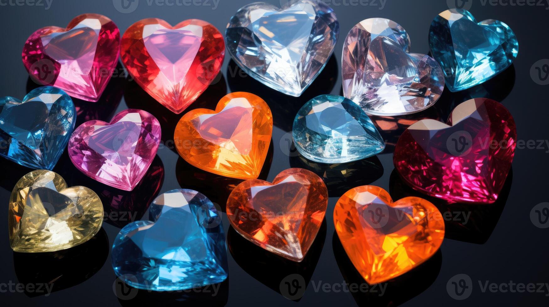 AI generated Behold the enchanting beauty of crystal colorful hearts, radiating vibrant hues and captivating sparkle. Ai Generated photo