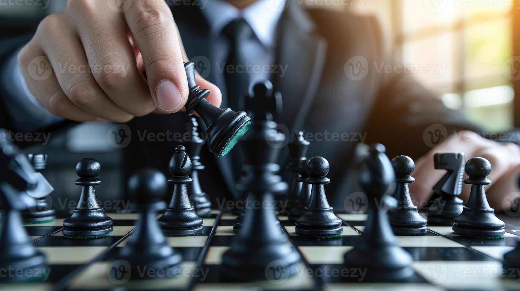 AI generated Chess battle depicts victory, success, leader, teamwork, business strategy, Ai Generated. photo