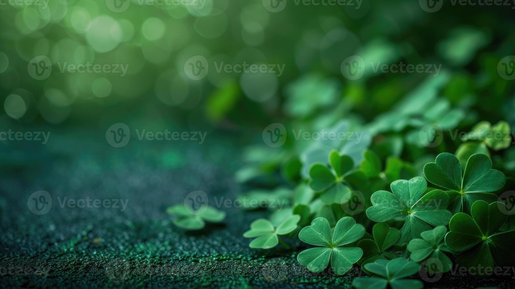 AI generated Shamrocks adorning a vibrant green background, embodying the spirit of St. Patrick's Day celebration, Ai Generated. photo
