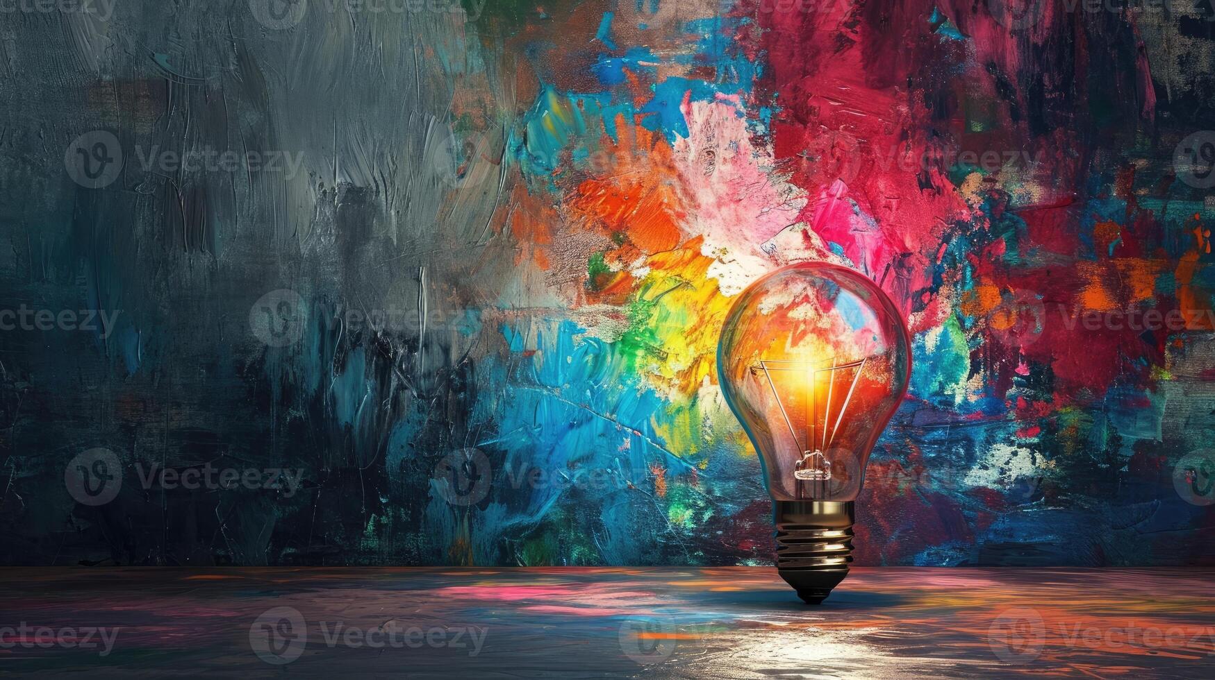 AI generated Dive into creative inspiration with a colorful liquid paint lightbulb against a dark backdrop. Ai Generated photo