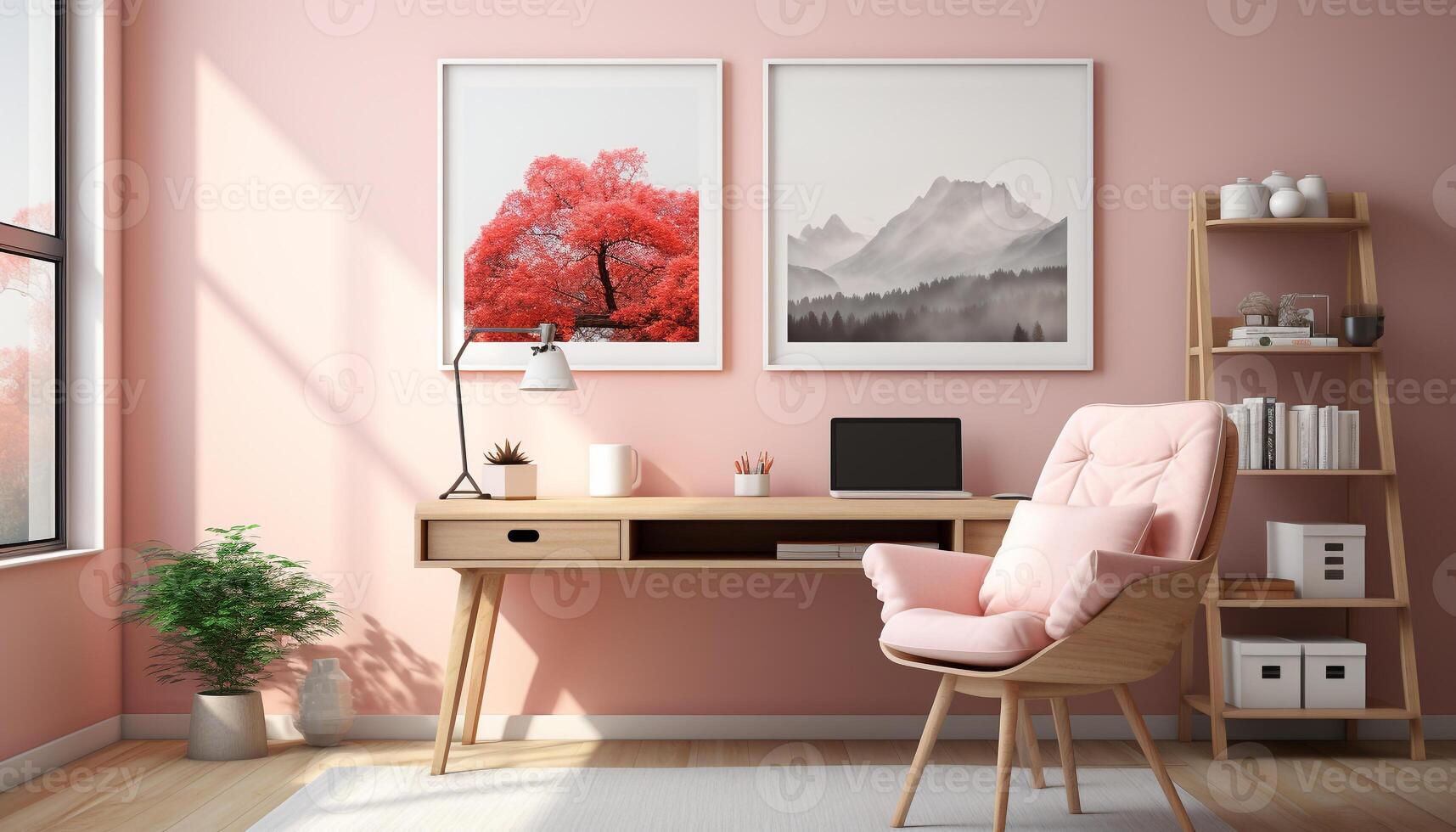 ai generado moderno Departamento con brillante rosado fondo, cómodo silla, y elegante decoración generado por ai foto