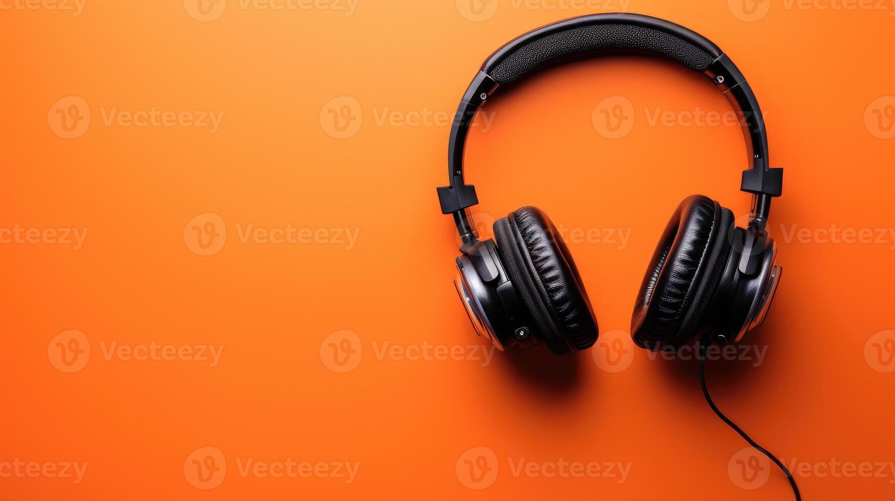 AI generated High-quality headphones showcased against a vibrant orange background for a modern aesthetic, Ai Generated. photo