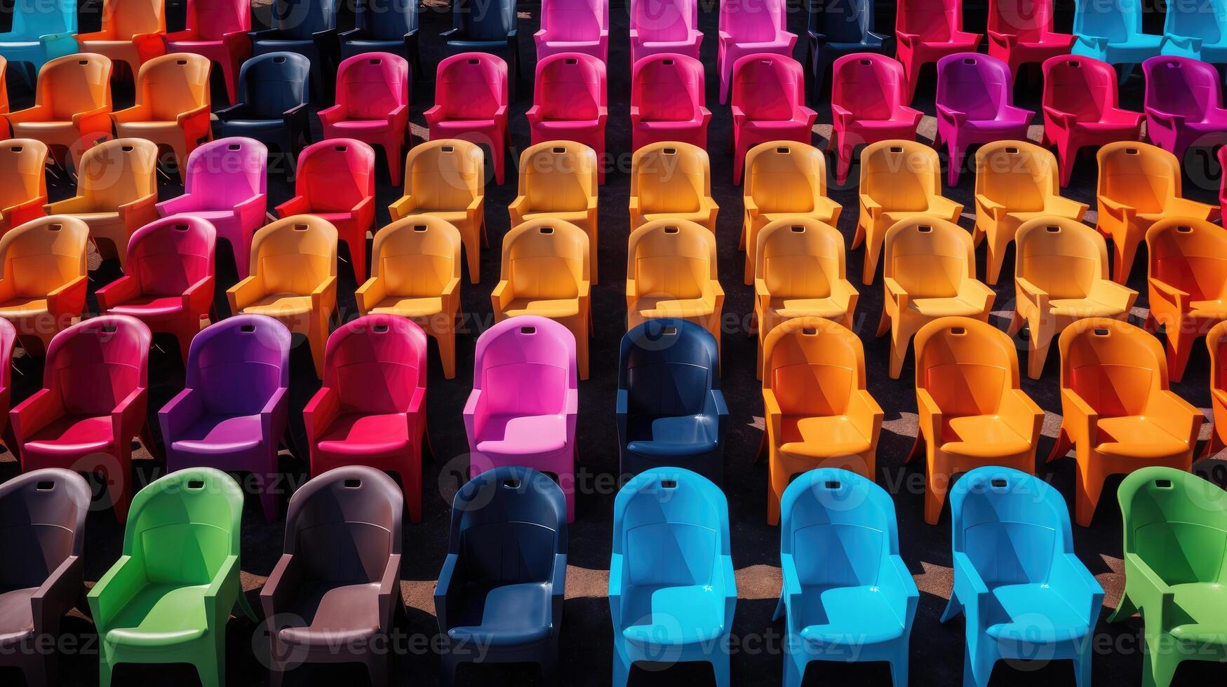 AI generated Rows of colorful chairs create a lively and dynamic scene, a burst of chromatic harmony, Ai Generated. photo