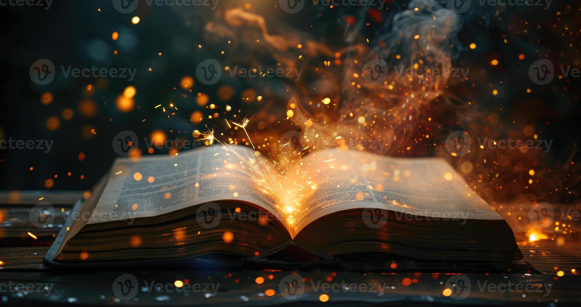 AI generated Open book emits sparks, igniting imagination with fiery literary magic, Ai Generated. photo