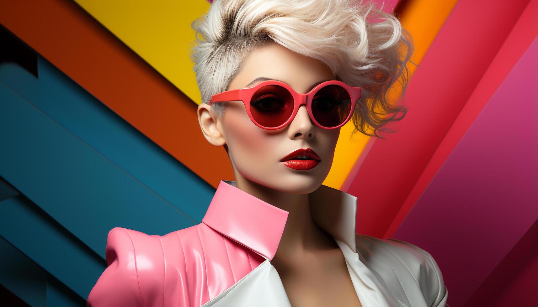 AI generated Beautiful woman in sunglasses exudes elegance and sensuality generated by AI photo