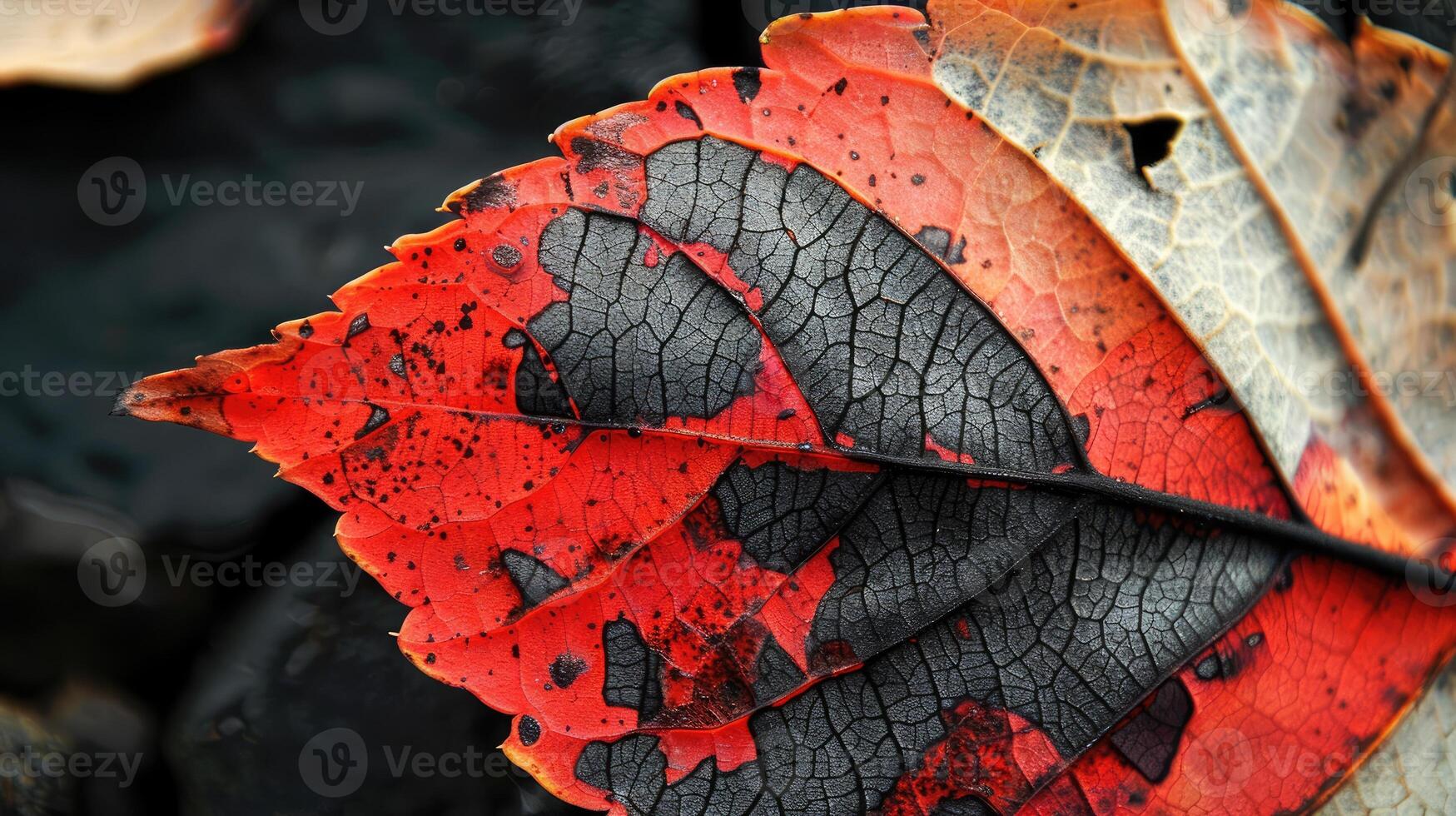 AI generated Close-up of an autumn leaf's intricate texture, showcasing vibrant hues. Ai Generated photo