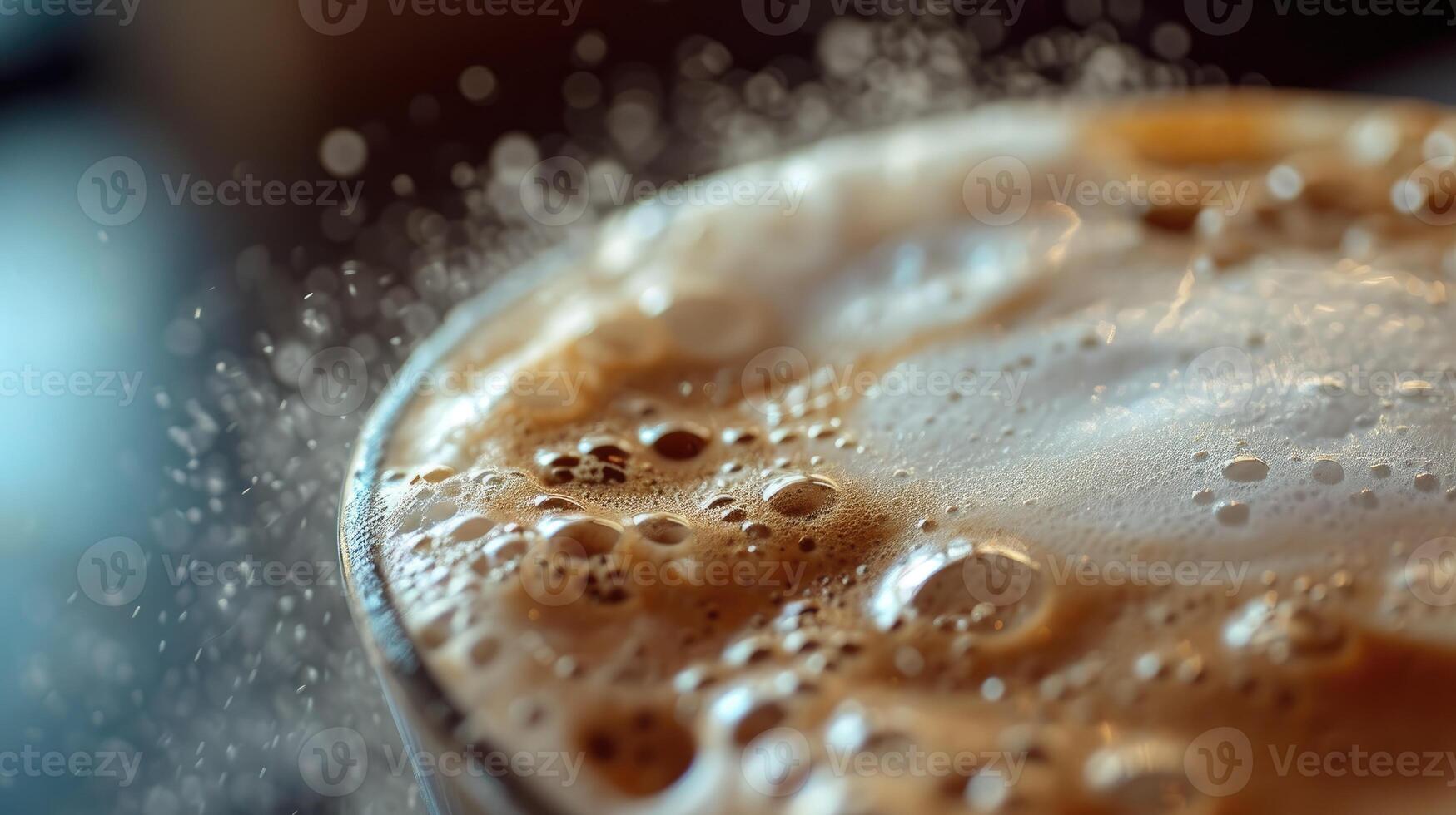 AI generated Close-up view of cappuccino with milk foam, Ai Generated. photo