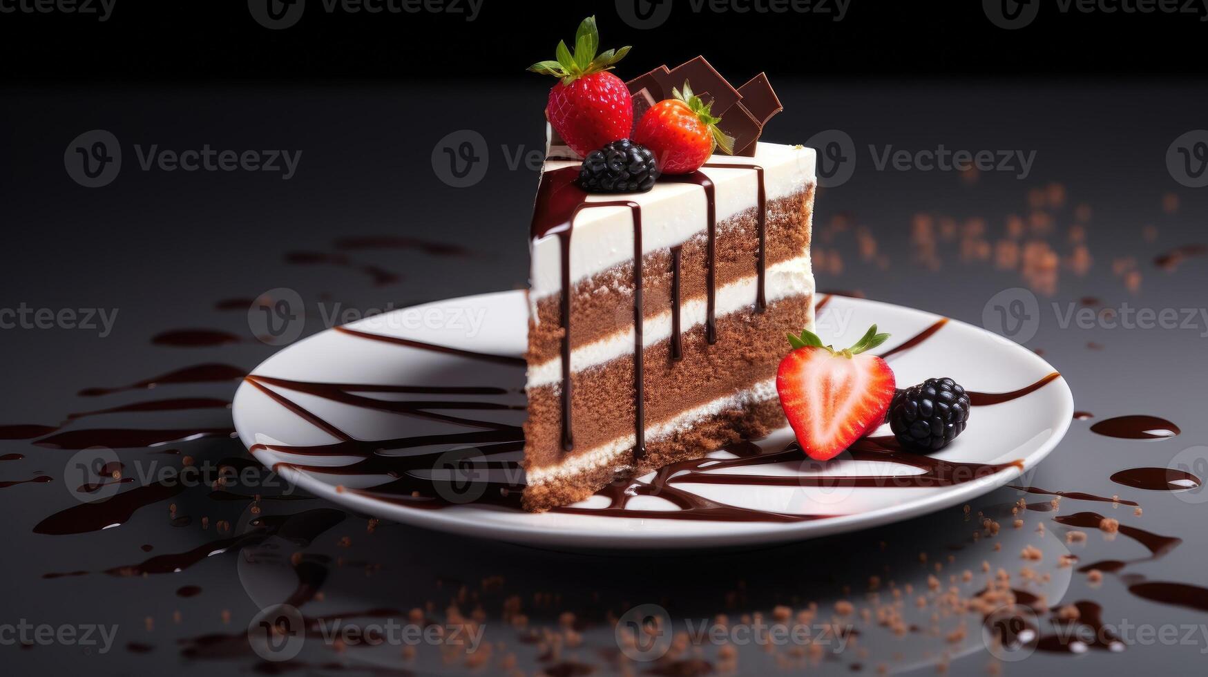 AI generated Real shot captures the essence of a delectable cake and its inviting slices. Ai Generated photo