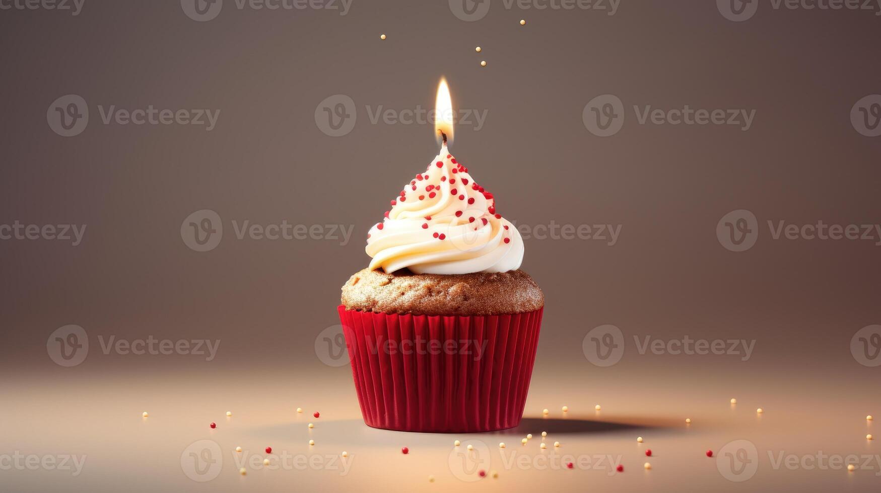 AI generated Birthday cupcake, one candle. Sweet celebration simplicity, Ai Generated. photo