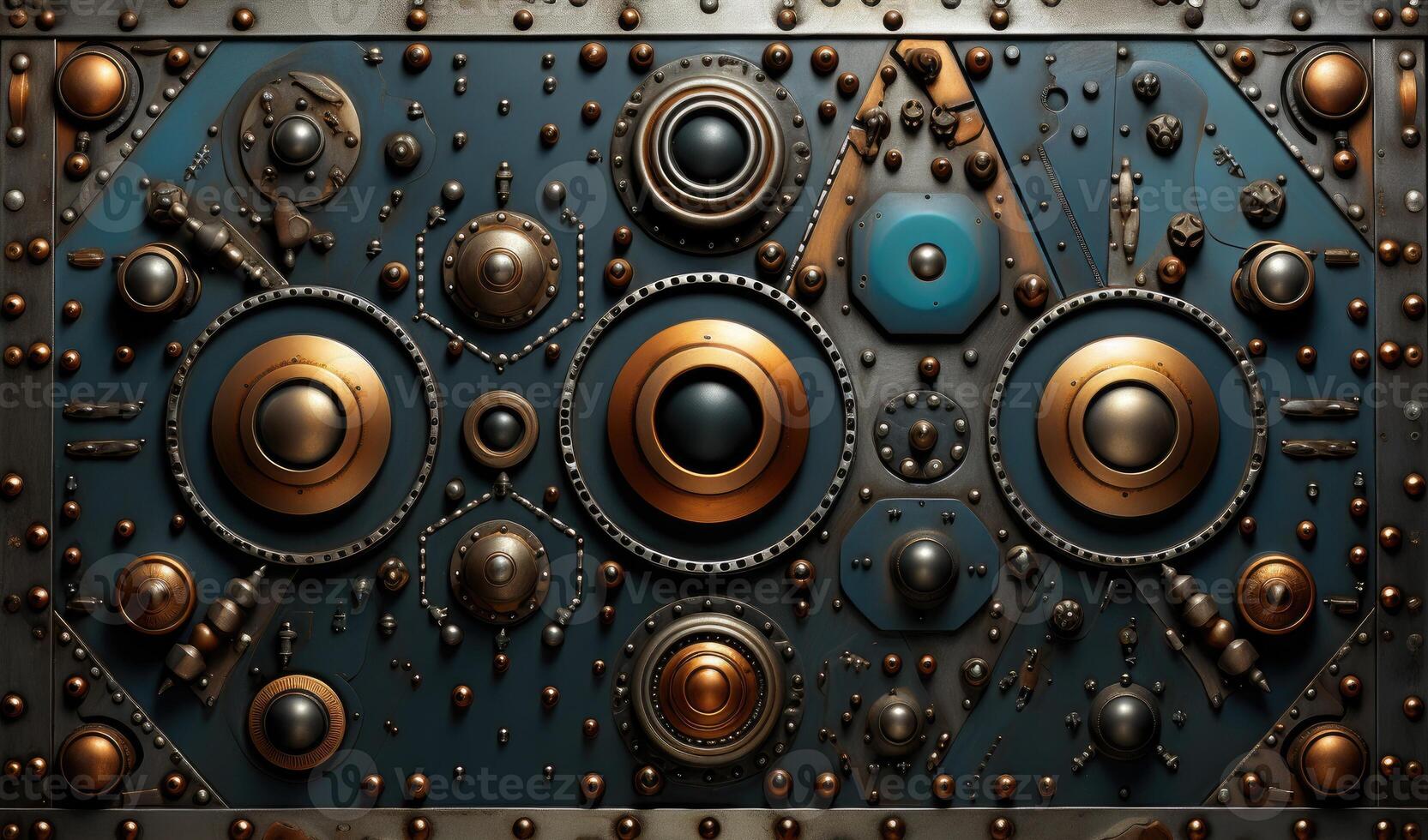 AI generated Explore the industrial charm of a steel plate adorned with rivets. Ai Generated photo