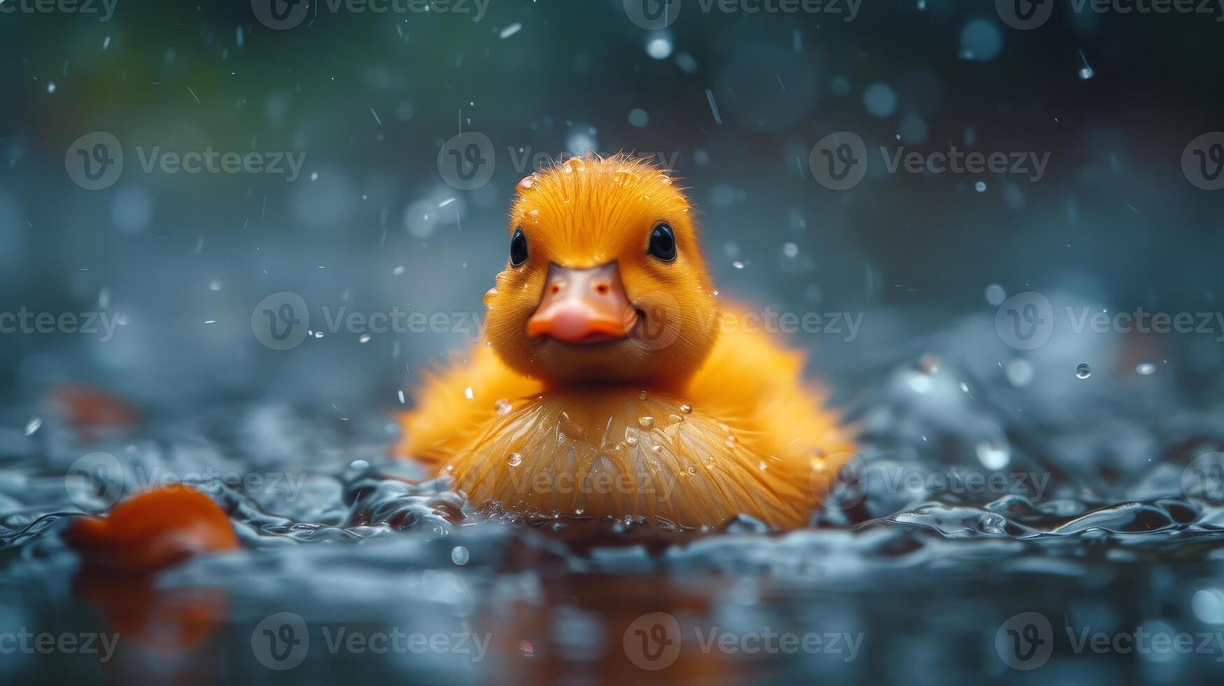 AI generated Close-up of a rubber duck floating on water, its cheerful presence brightening the scene, Ai Generated. photo