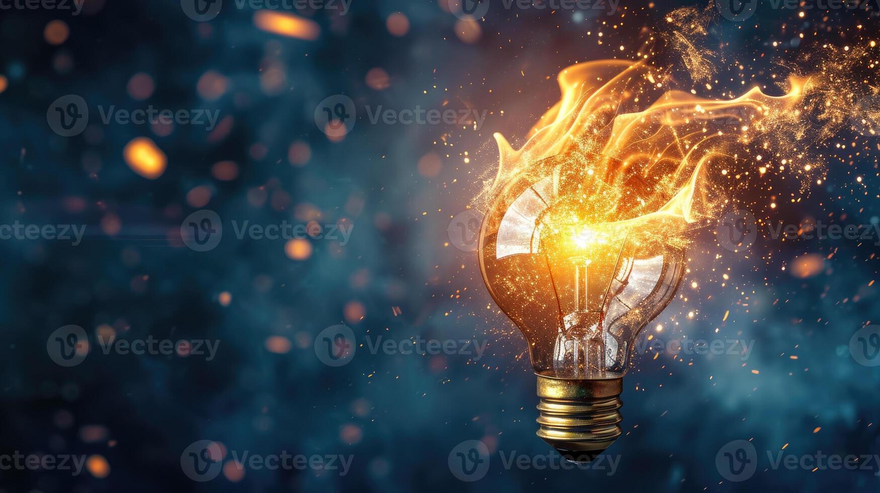 AI generated Bursting lightbulb with a glowing idea shining brightly. Ai Generated. photo