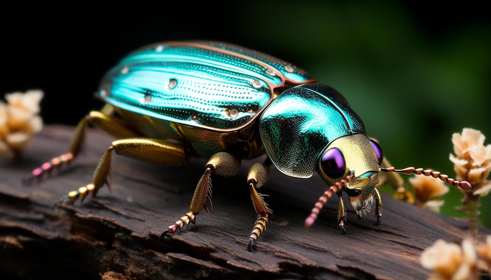 ai generado pequeño gorgojo en verde hoja, naturaleza vistoso artrópodo colección generado por ai foto