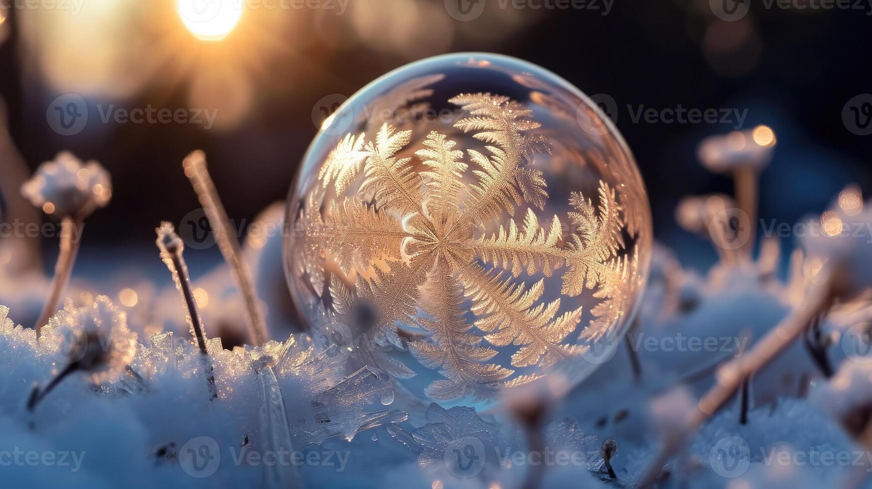 AI generated Captivating beauty of a frozen bubble unveils intricate natural fractals, mesmerizing and delicate, Ai Generated. photo