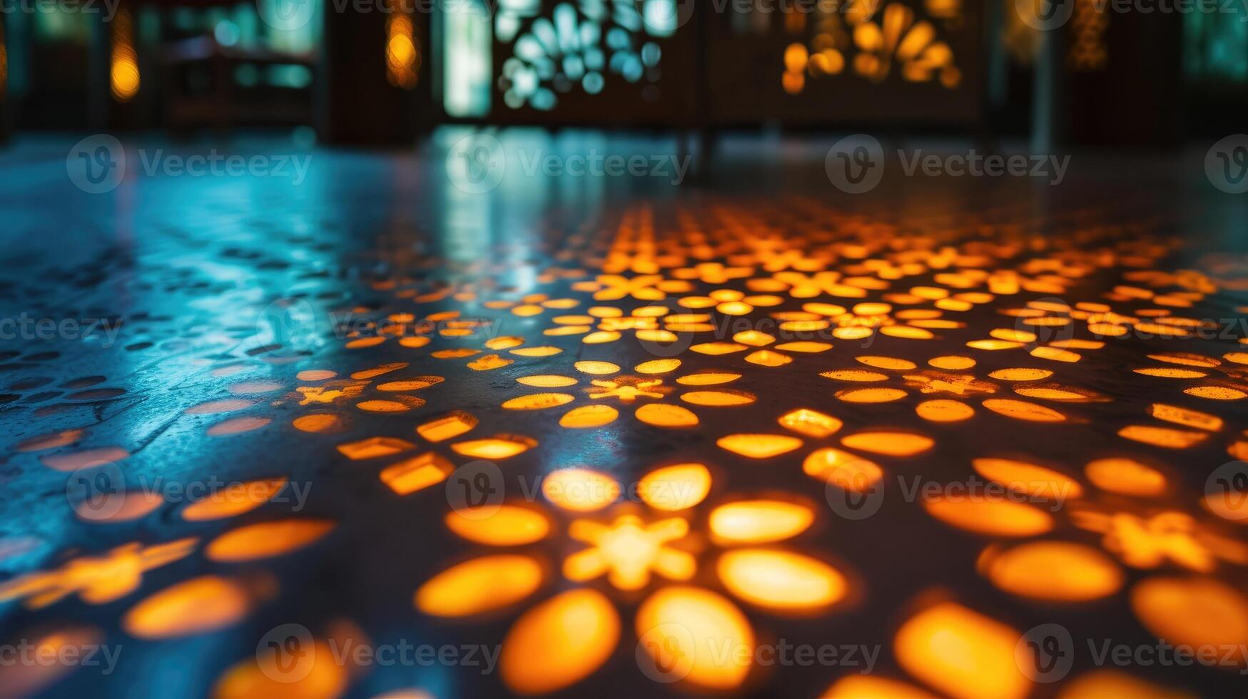 AI generated Close up of patterned table with light shining through, creating captivating ambiance. Ai Generated. photo