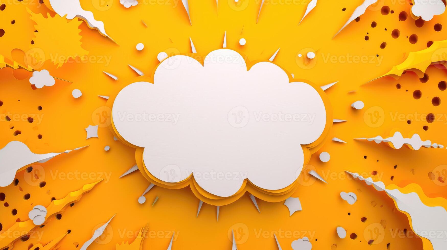 AI generated A handmade paper cutout forms a pop art comic background with a speech bubble. Playful, Ai Generated. photo