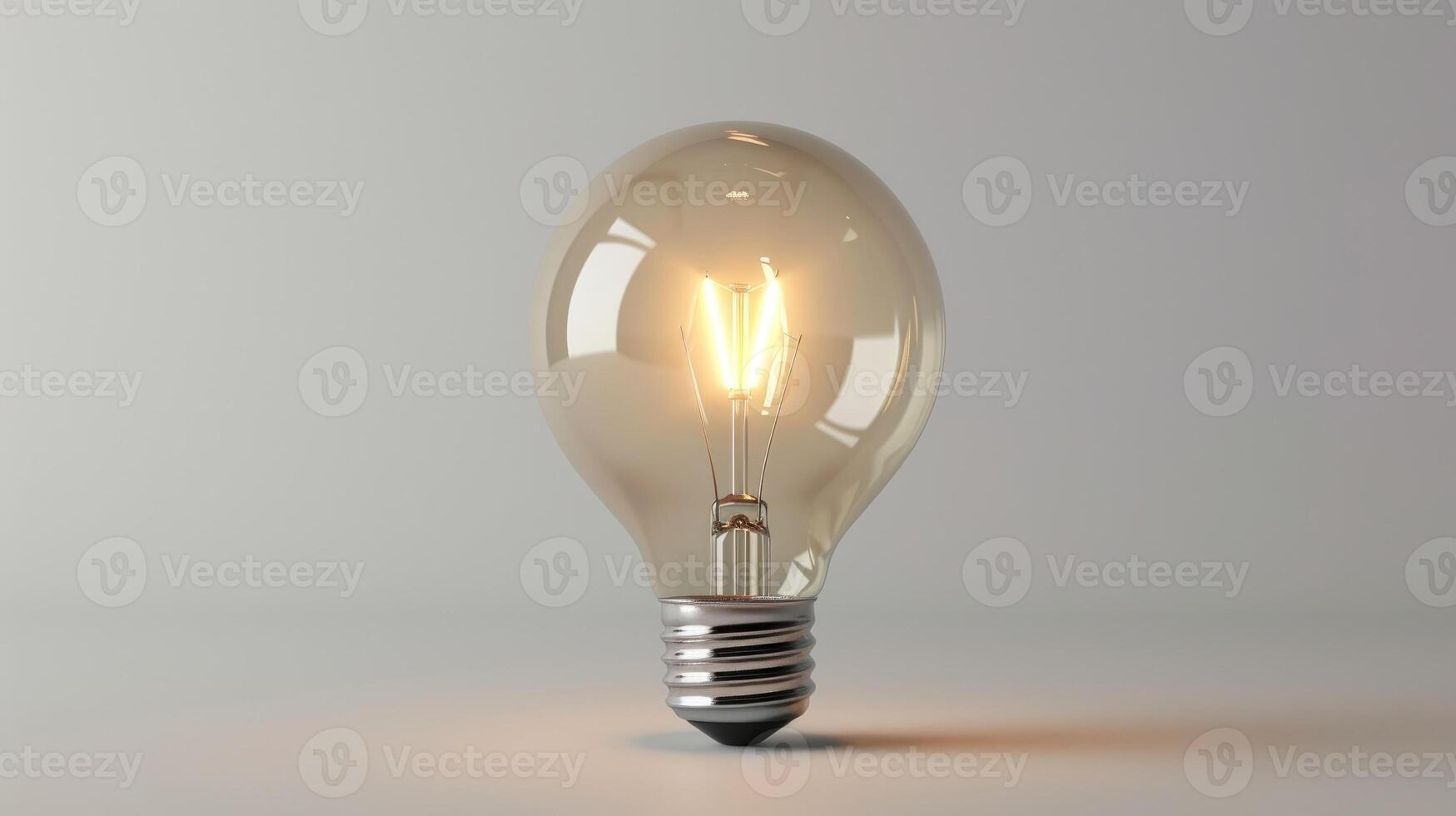 AI generated Bright light bulb glowing against white backdrop, illuminating ideas. Ai Generated. photo