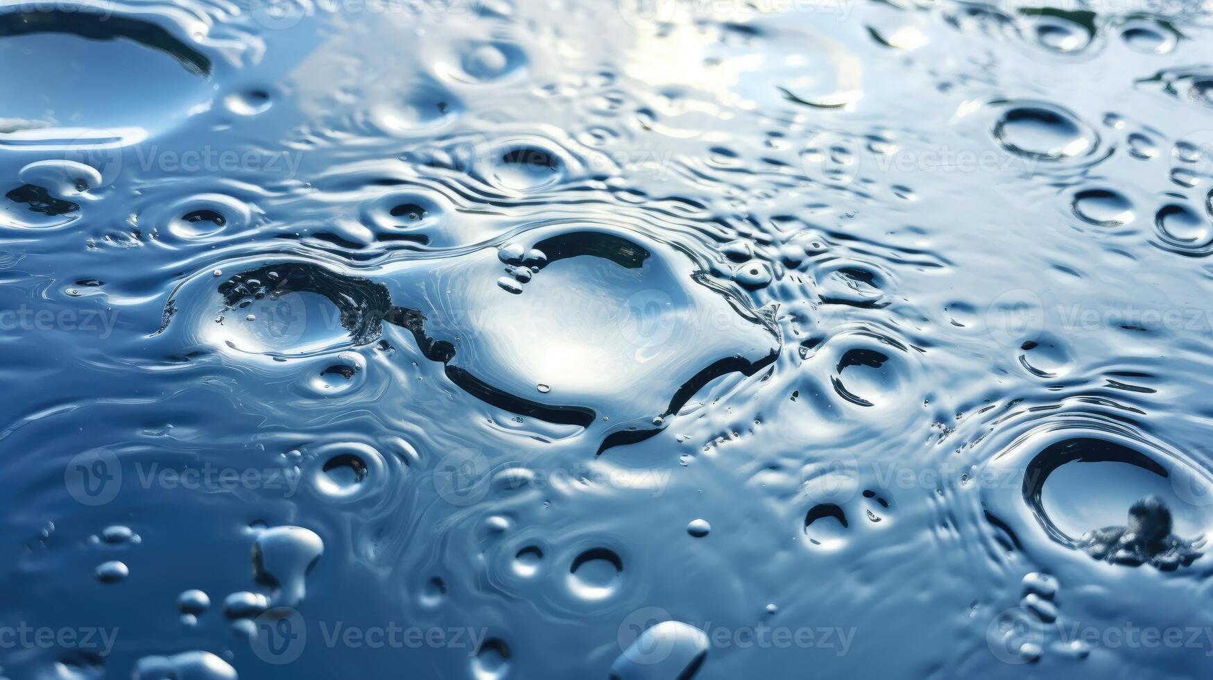 AI generated Raindrops create artistic ripples on the ground, crafting a cool summer backdrop. Ai Generated photo
