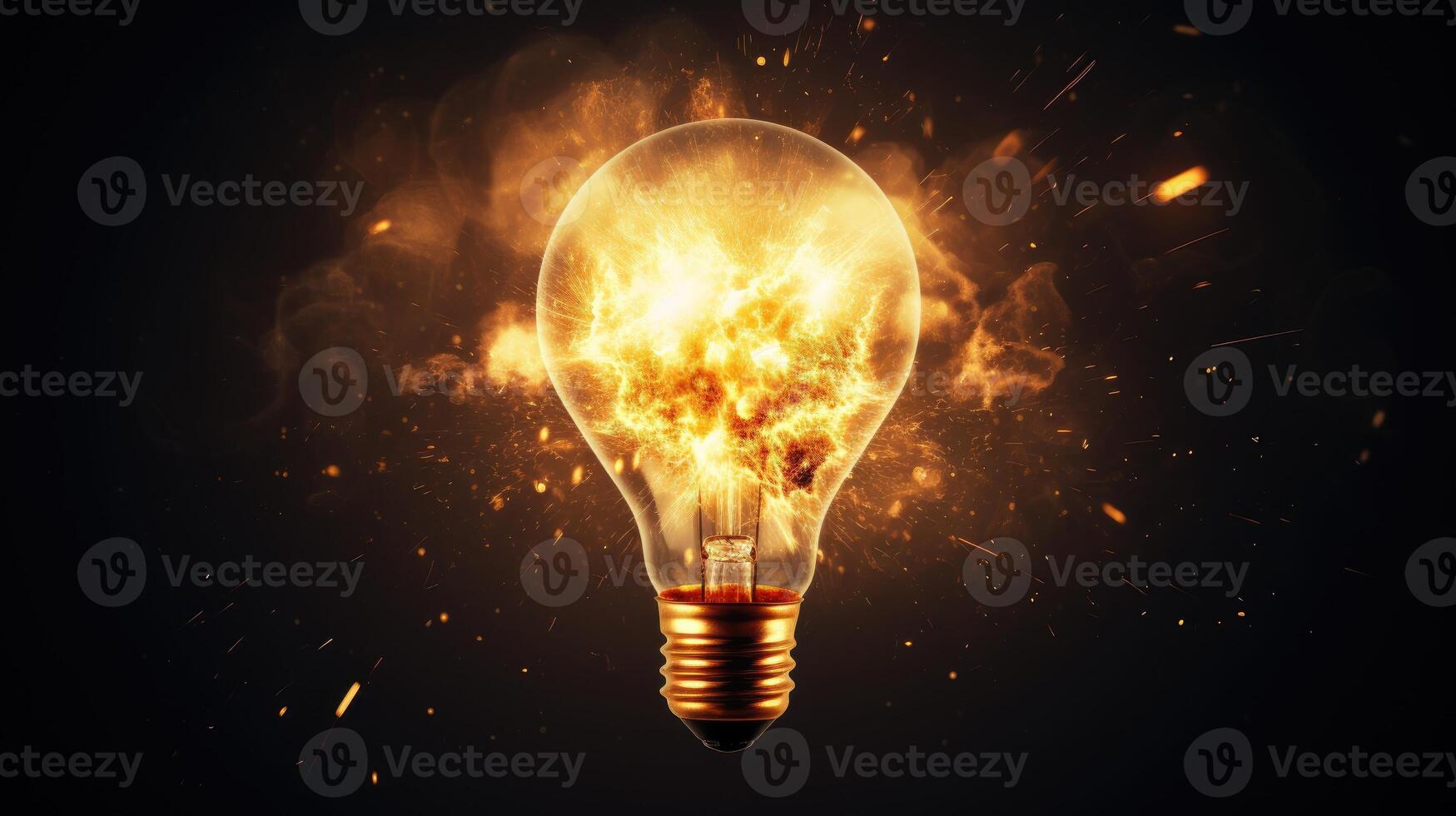 AI generated Bursting lightbulb with a glowing idea shining brightly. Ai Generated. photo