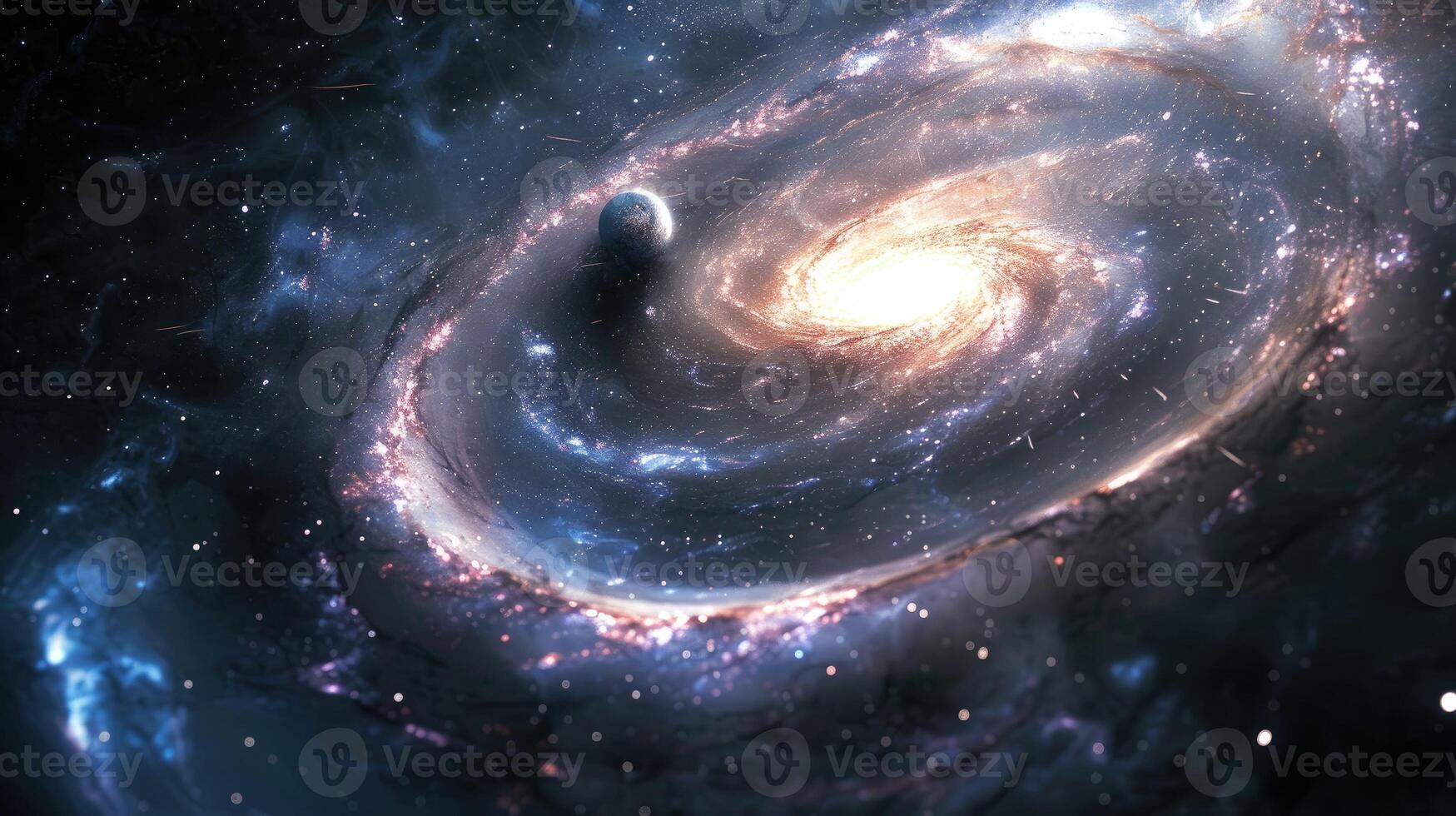 AI generated distant spiral, center black hole sprays, Ai Generated. photo