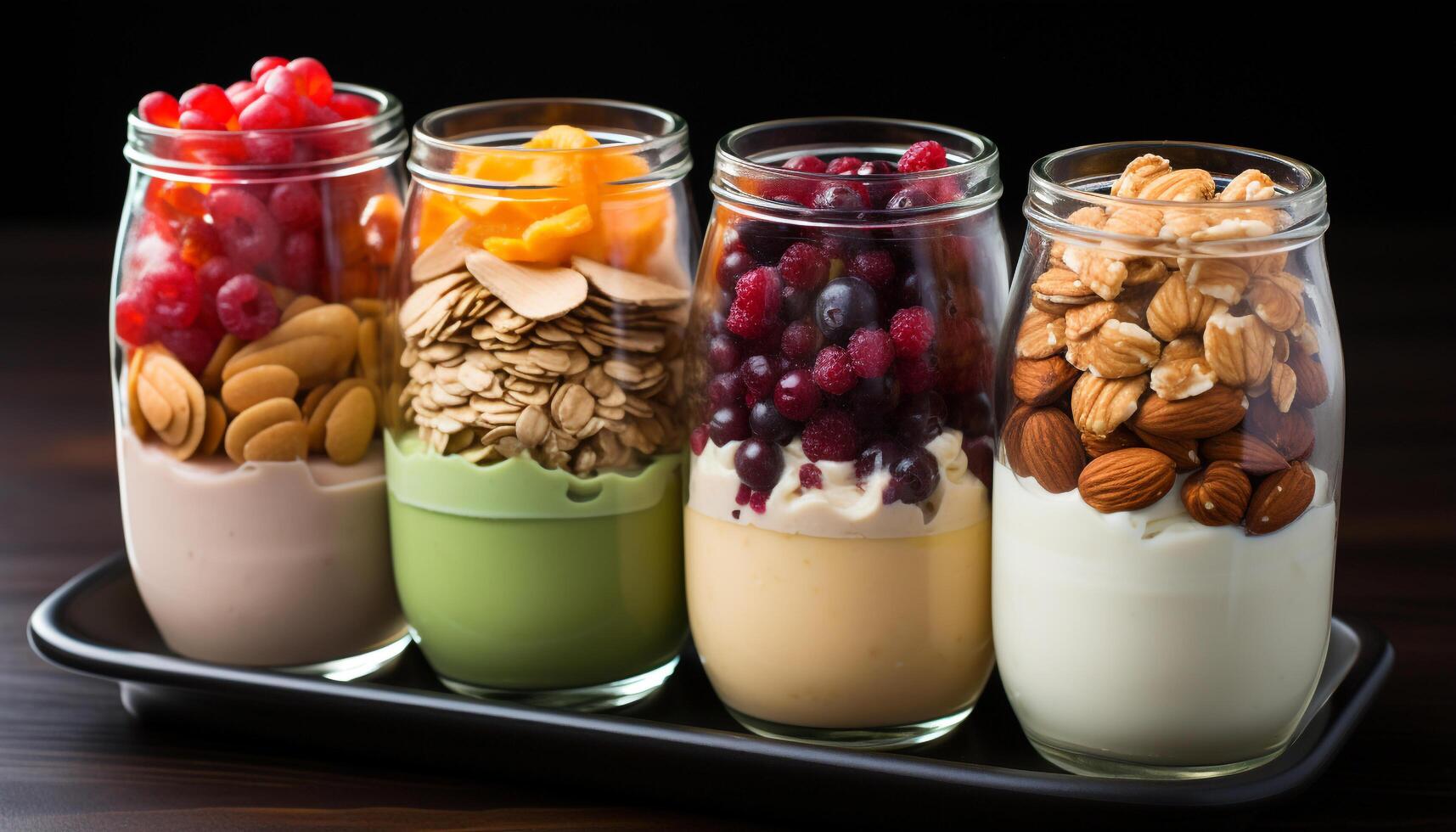 AI generated A healthy, homemade parfait with fresh fruit and granola generated by AI photo
