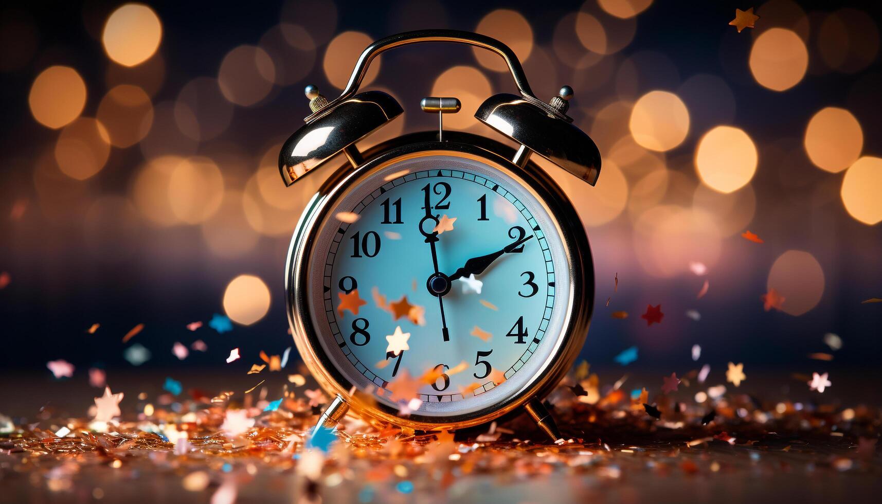 AI generated Time countdown illuminates the dark night, waking up celebration generated by AI photo