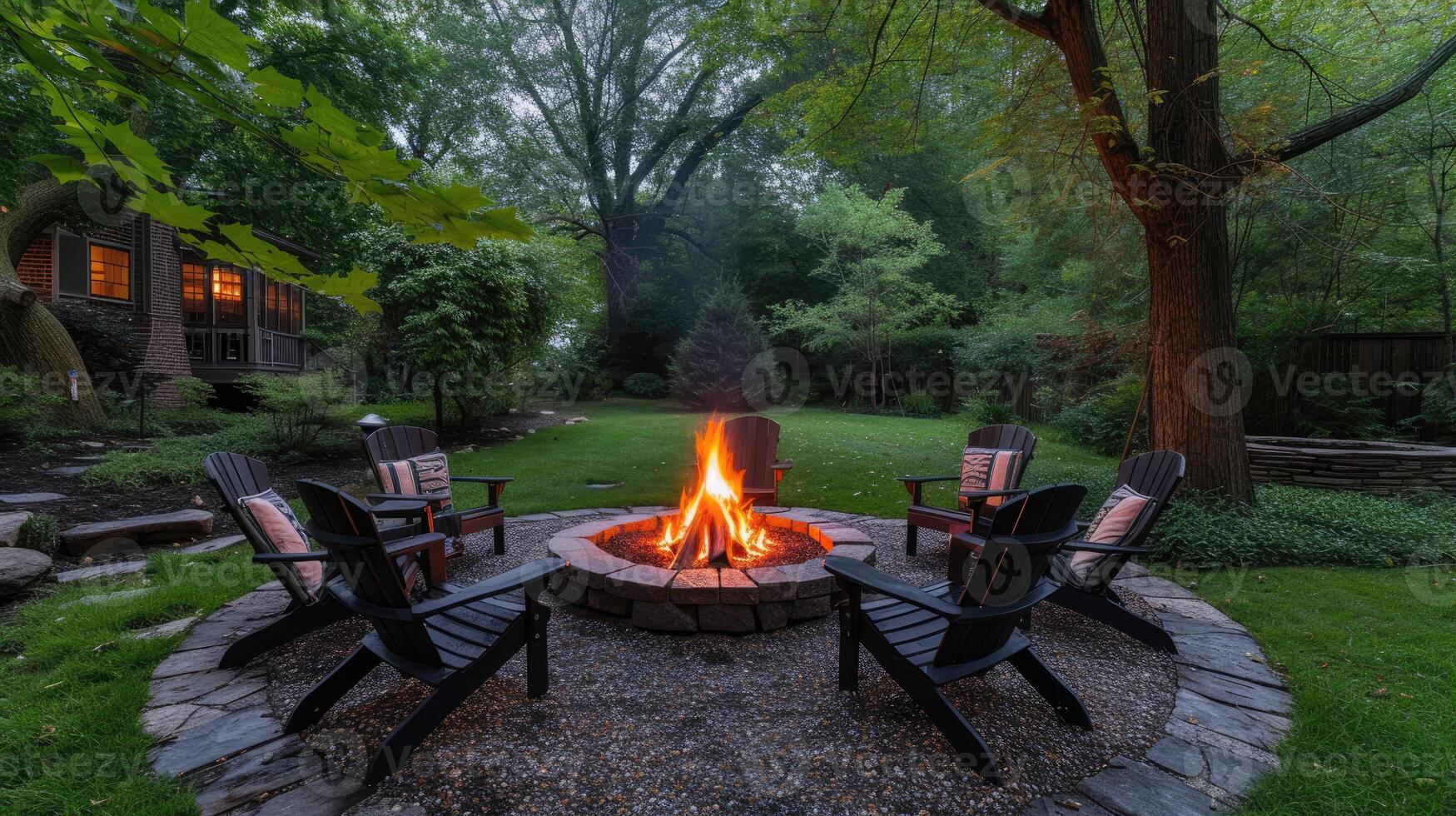 AI generated An outdoor fire pit in the backyard creates a warm haven, Ai Generated. photo
