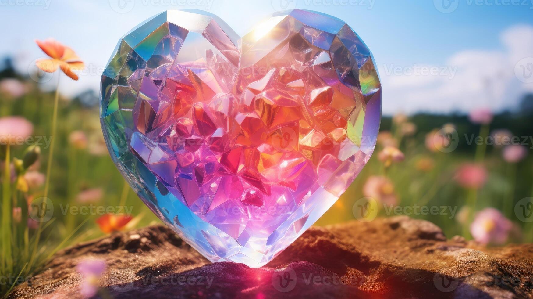 AI generated A crystal heart in a spectrum of vibrant colors, shining with dazzling brilliance. Ai Generated photo