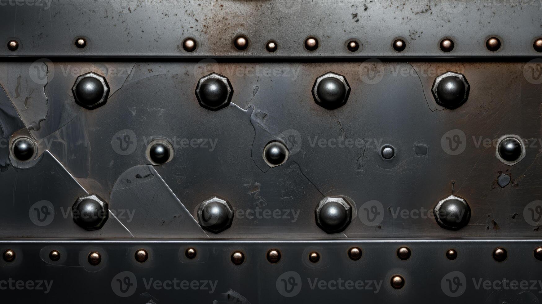 AI generated Industrial elegance captured in a brushed metal plate adorned with rivets, Ai Generated. photo
