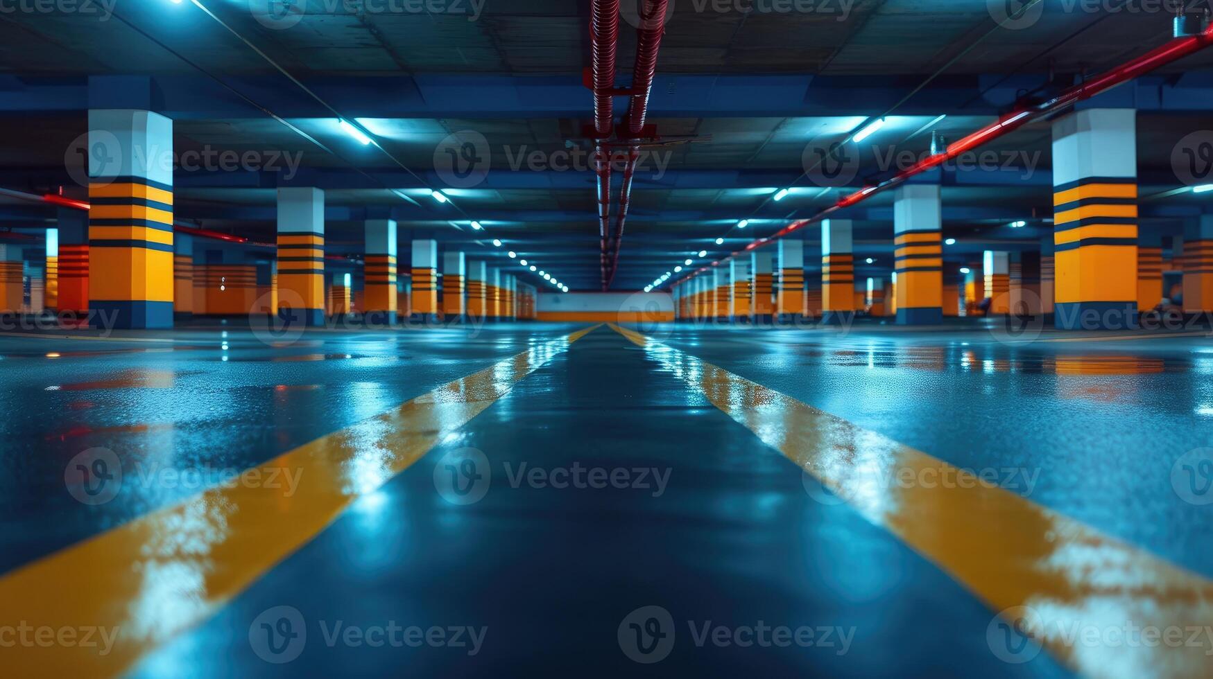 AI generated Utilize the potential of an empty underground parking background, providing ample copy space. Functional aesthetics, Ai Generated. photo