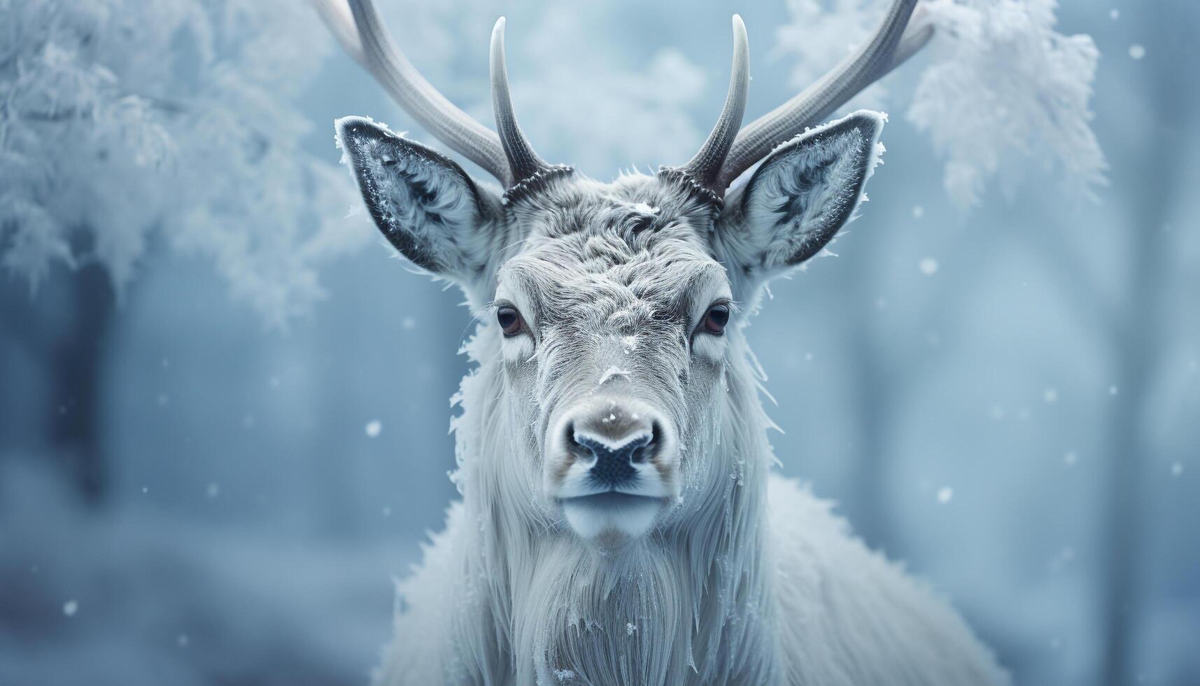 AI generated Cute deer in snow, looking at camera, surrounded by nature generated by AI photo