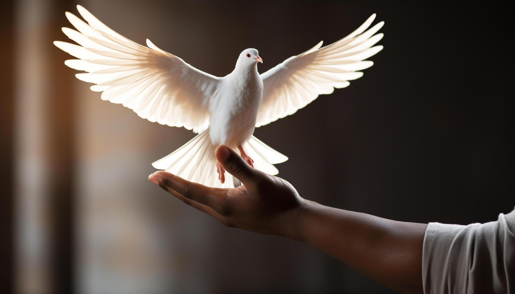 ai generado mano participación paloma, símbolo de paz y espiritualidad, volador libremente generado por ai foto