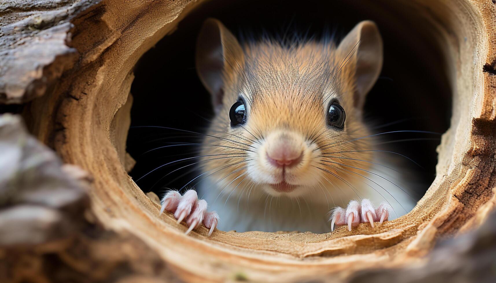 AI generated Cute fluffy rodent sitting in grass, looking at camera generated by AI photo