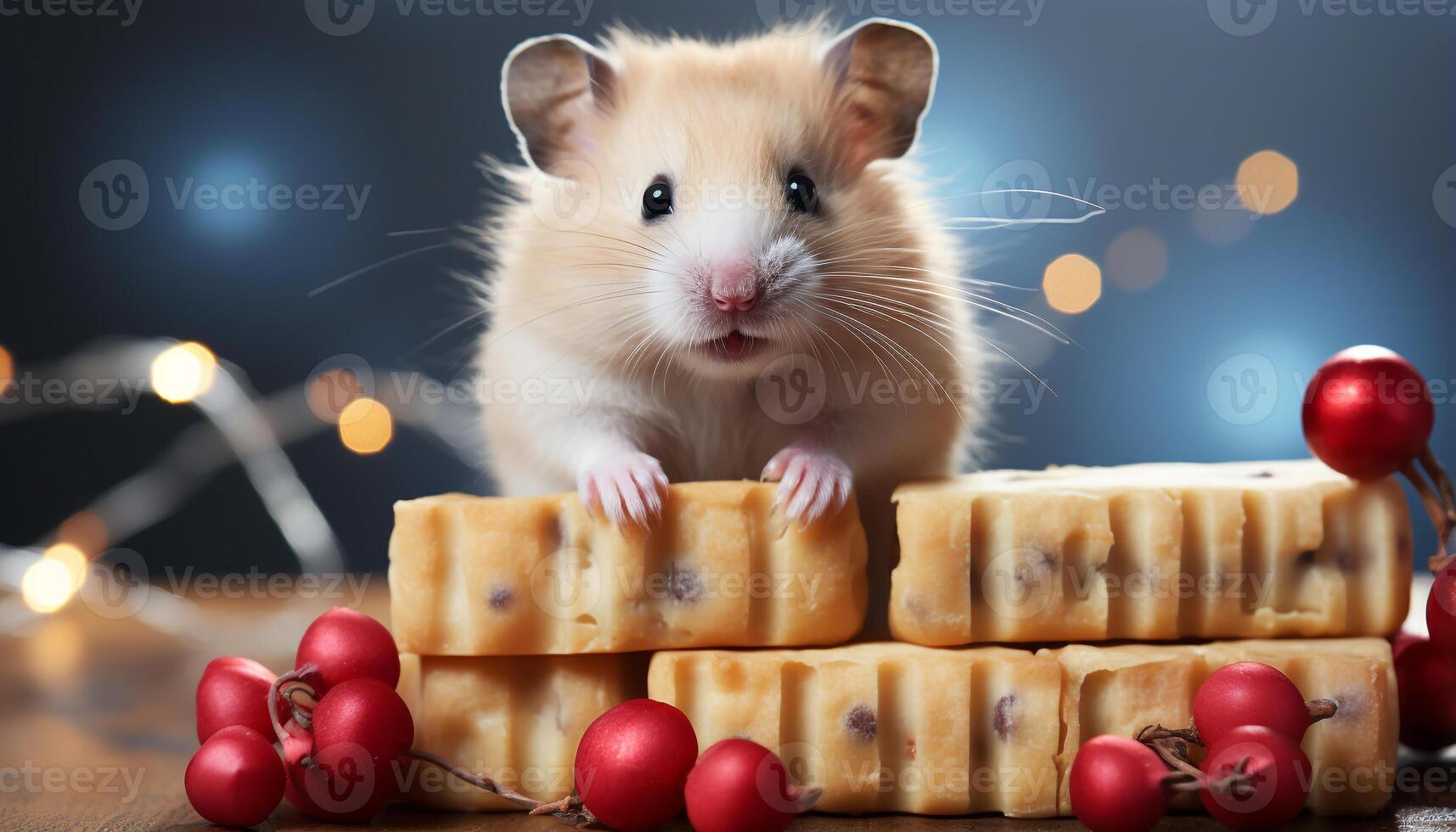 AI generated Cute animal enjoys gourmet dessert, surrounded by sweet gifts generated by AI photo