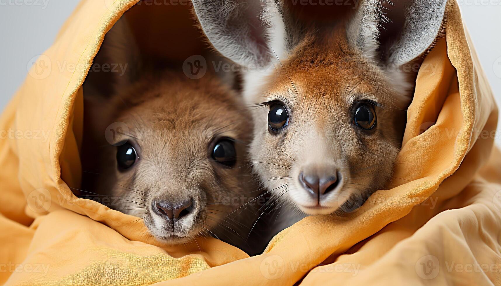 AI generated Cute puppy and fluffy rabbit looking at camera, pure innocence generated by AI photo