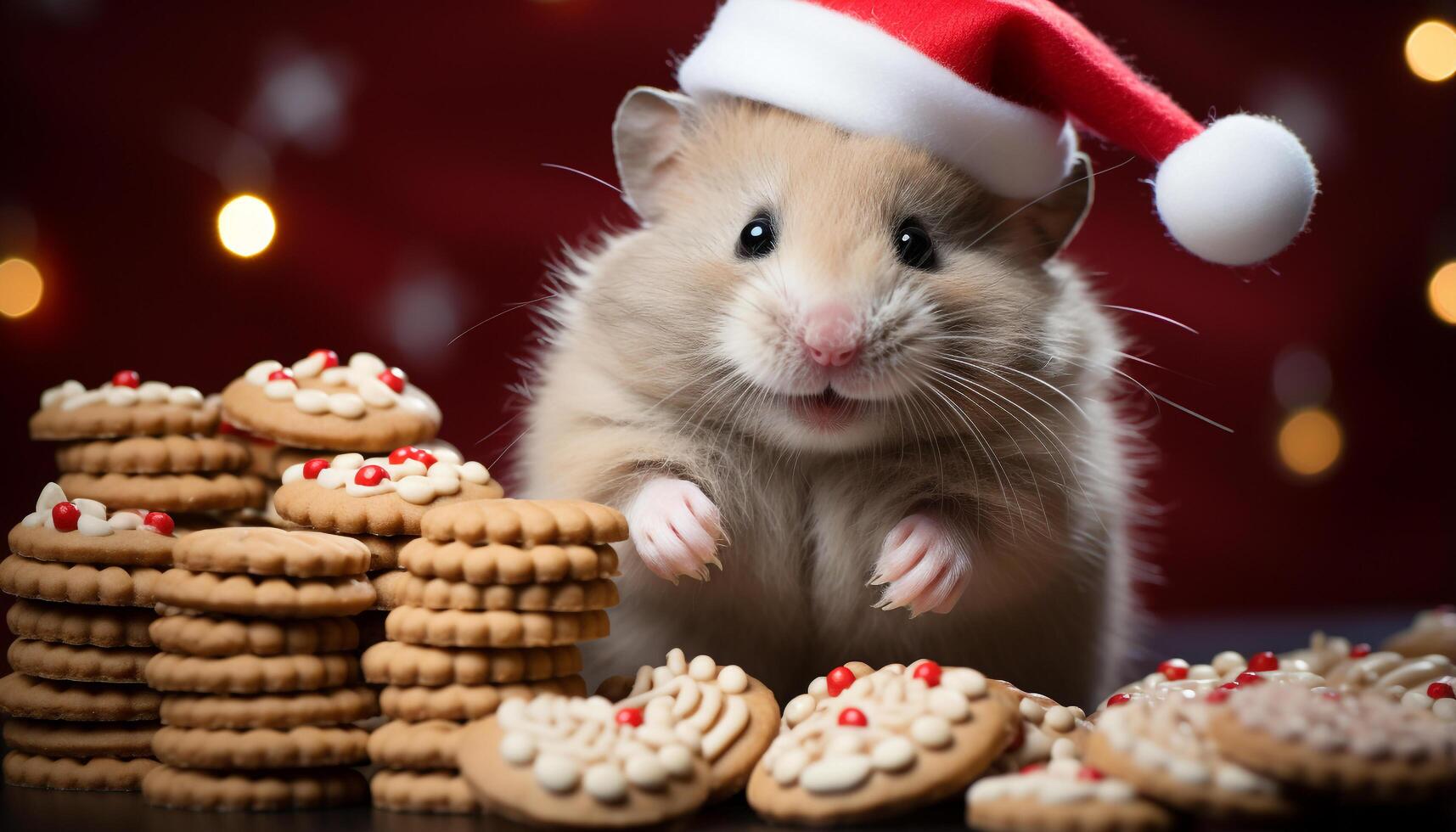 AI generated Cute small animal looking at camera, enjoying homemade sweet cookies generated by AI photo