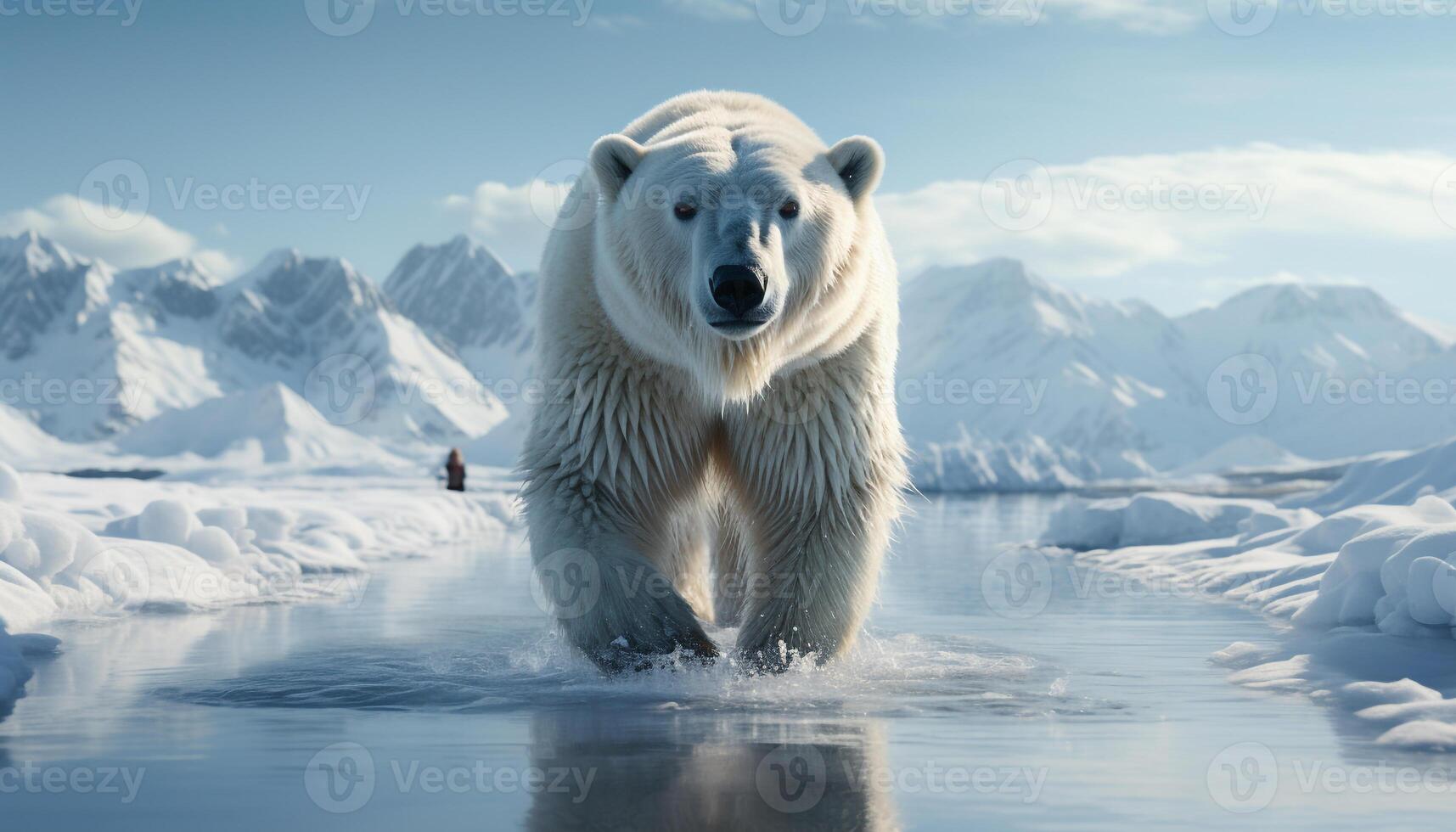 AI generated A majestic arctic mammal walks on frozen ice floe generated by AI photo