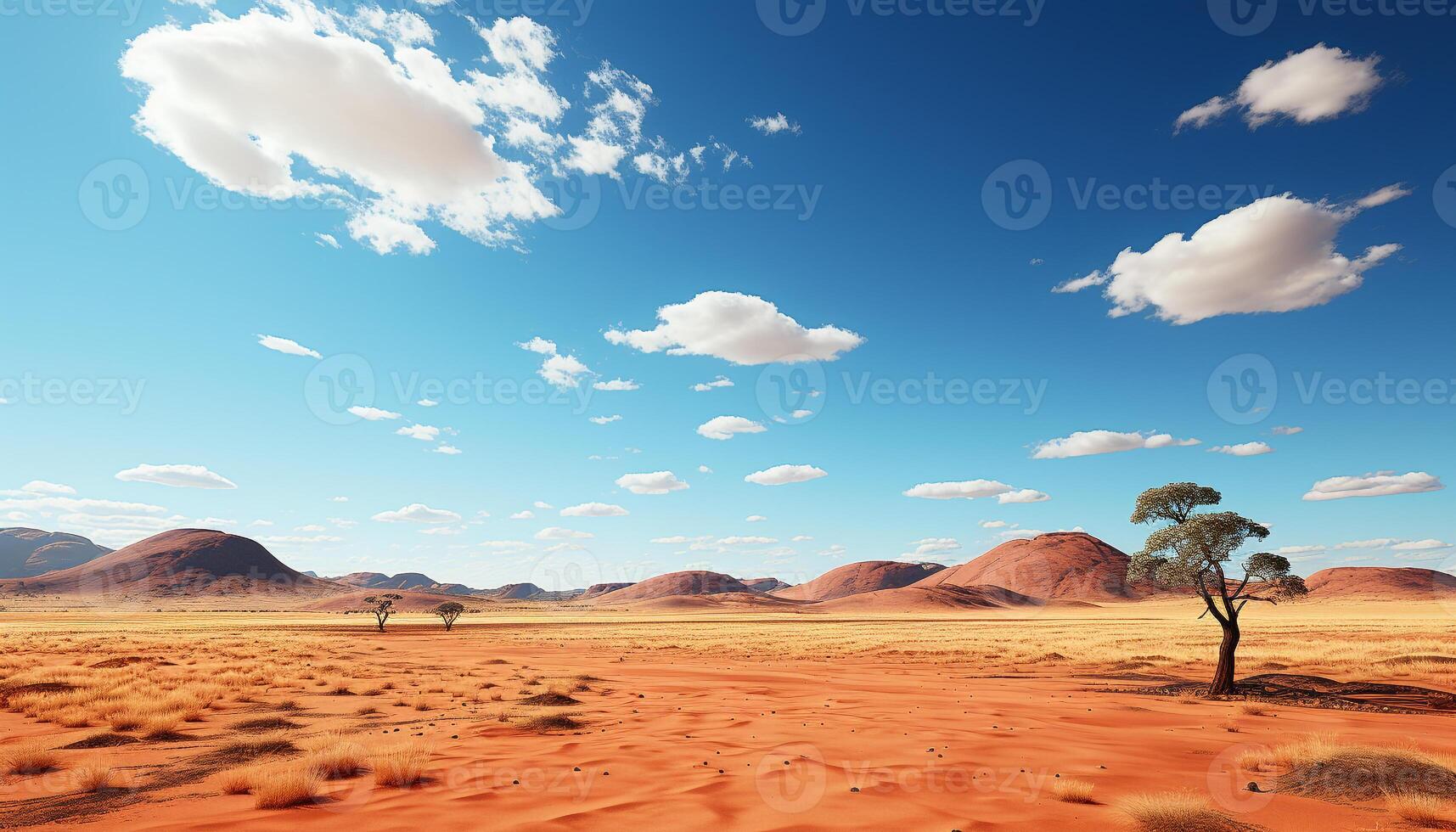 AI generated African sunset paints majestic landscape, dry sand dunes, and mountains generated by AI photo