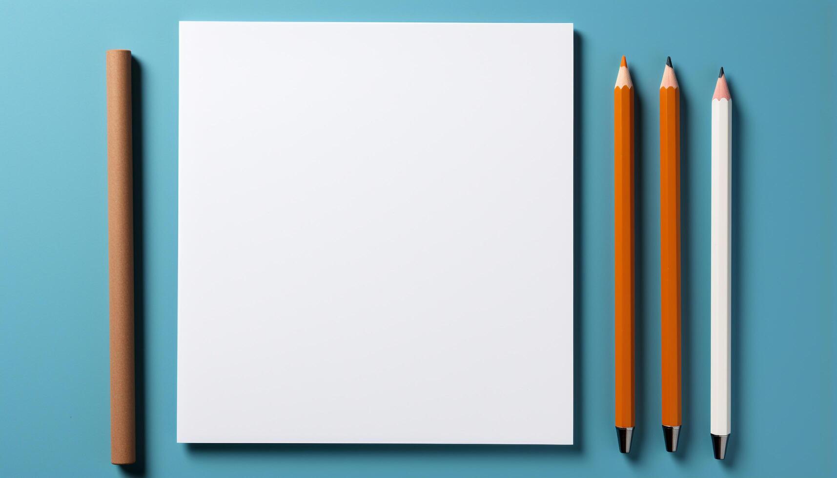 AI generated Education a blank blue paper on a wooden desk generated by AI photo