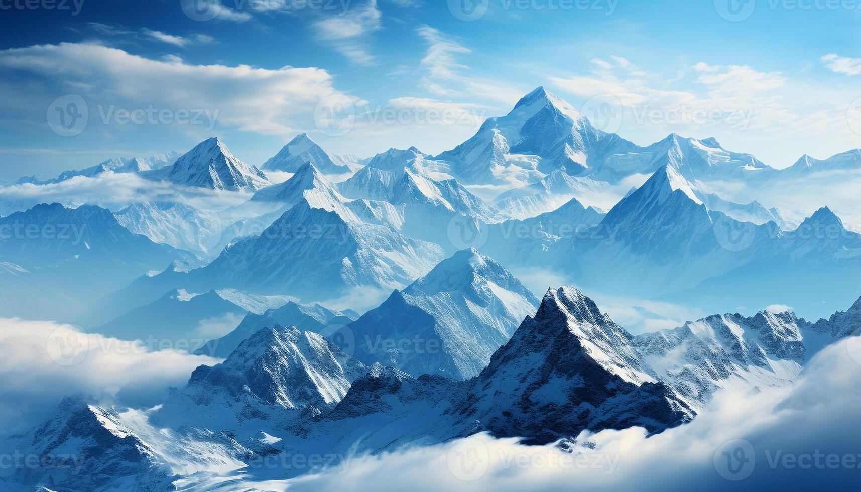 AI generated Majestic mountain peak, snow covered landscape, tranquil scene, blue sky generated by AI photo