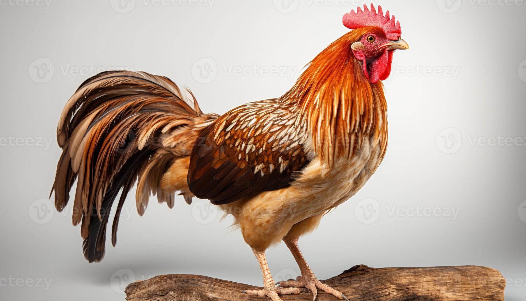 AI generated Majestic rooster standing proud, feathers vibrant, nature colorful portrait generated by AI photo