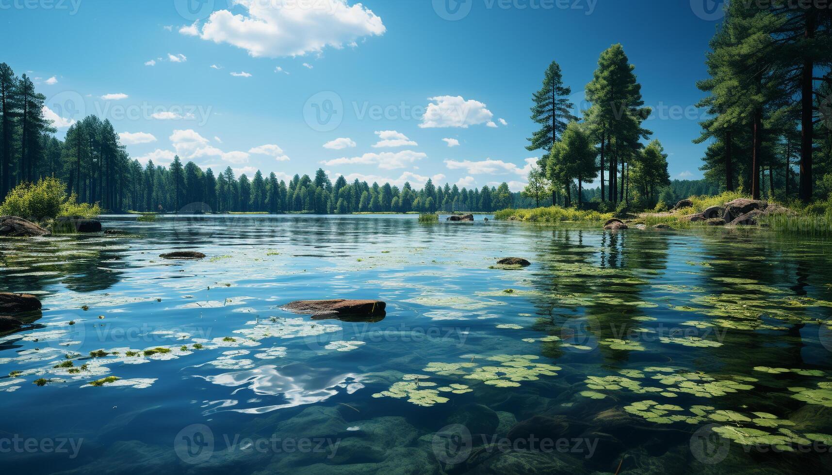 AI generated Tranquil scene  nature beauty reflected in the peaceful pond generated by AI photo