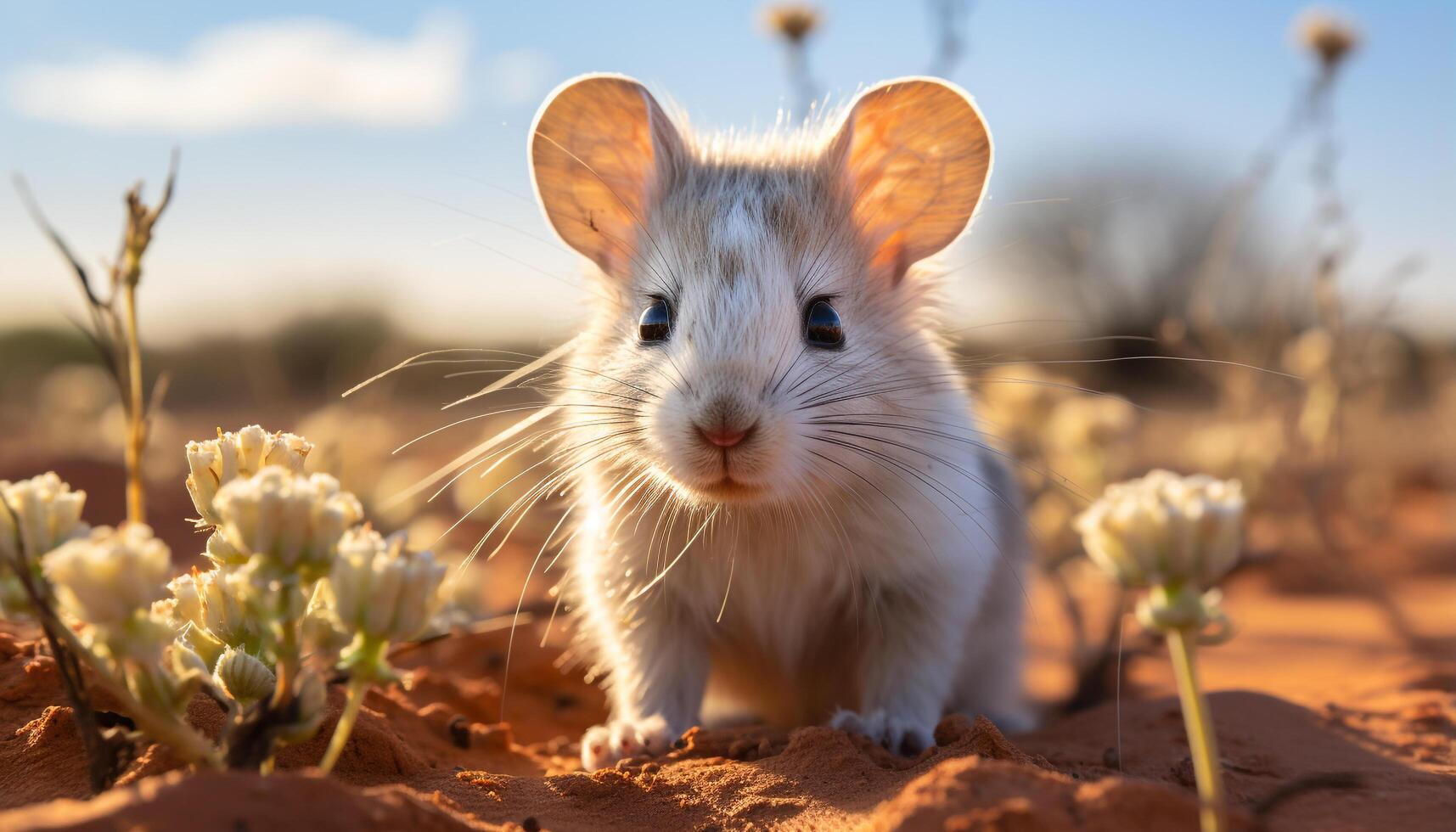 AI generated Cute fluffy rabbit sitting in meadow, enjoying the summer sun generated by AI photo