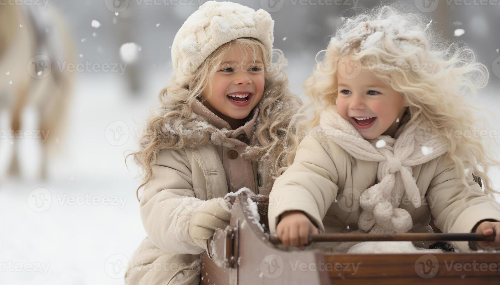 AI generated Smiling child playing in the snow, cheerful winter fun outdoors generated by AI photo