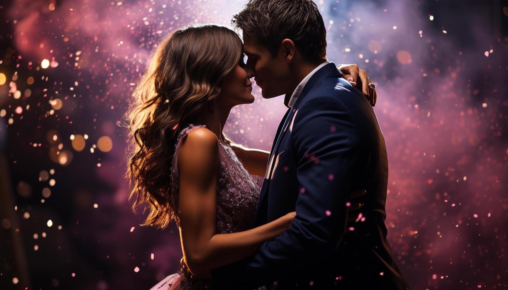 AI generated Love and joy embrace the night, two souls dancing together generated by AI photo