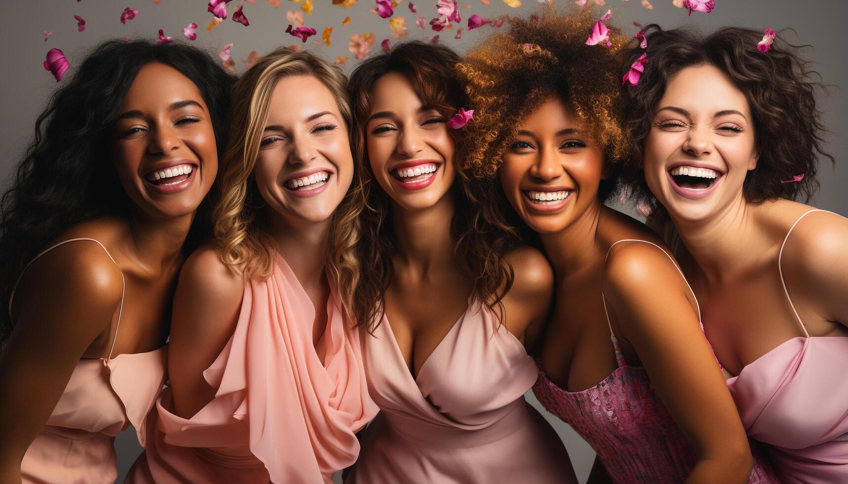 AI generated Smiling women celebrate friendship, fun, and happiness at nightclub generated by AI photo