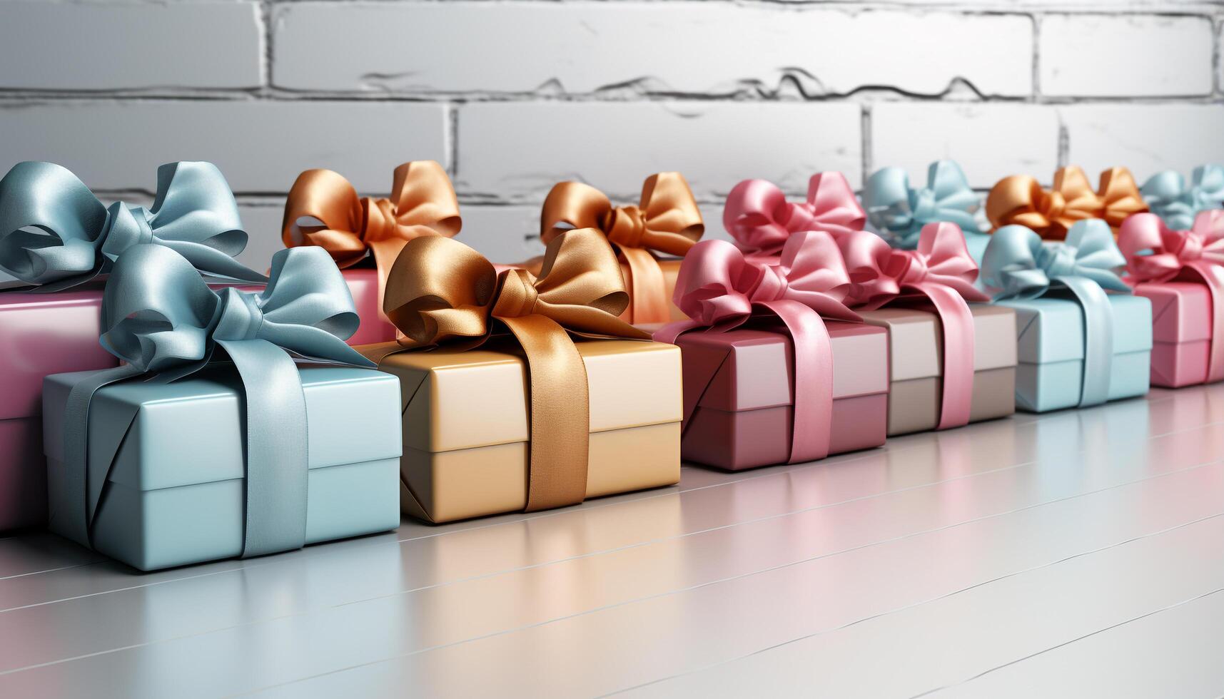 AI generated A stack of shiny gift boxes in various colors generated by AI photo