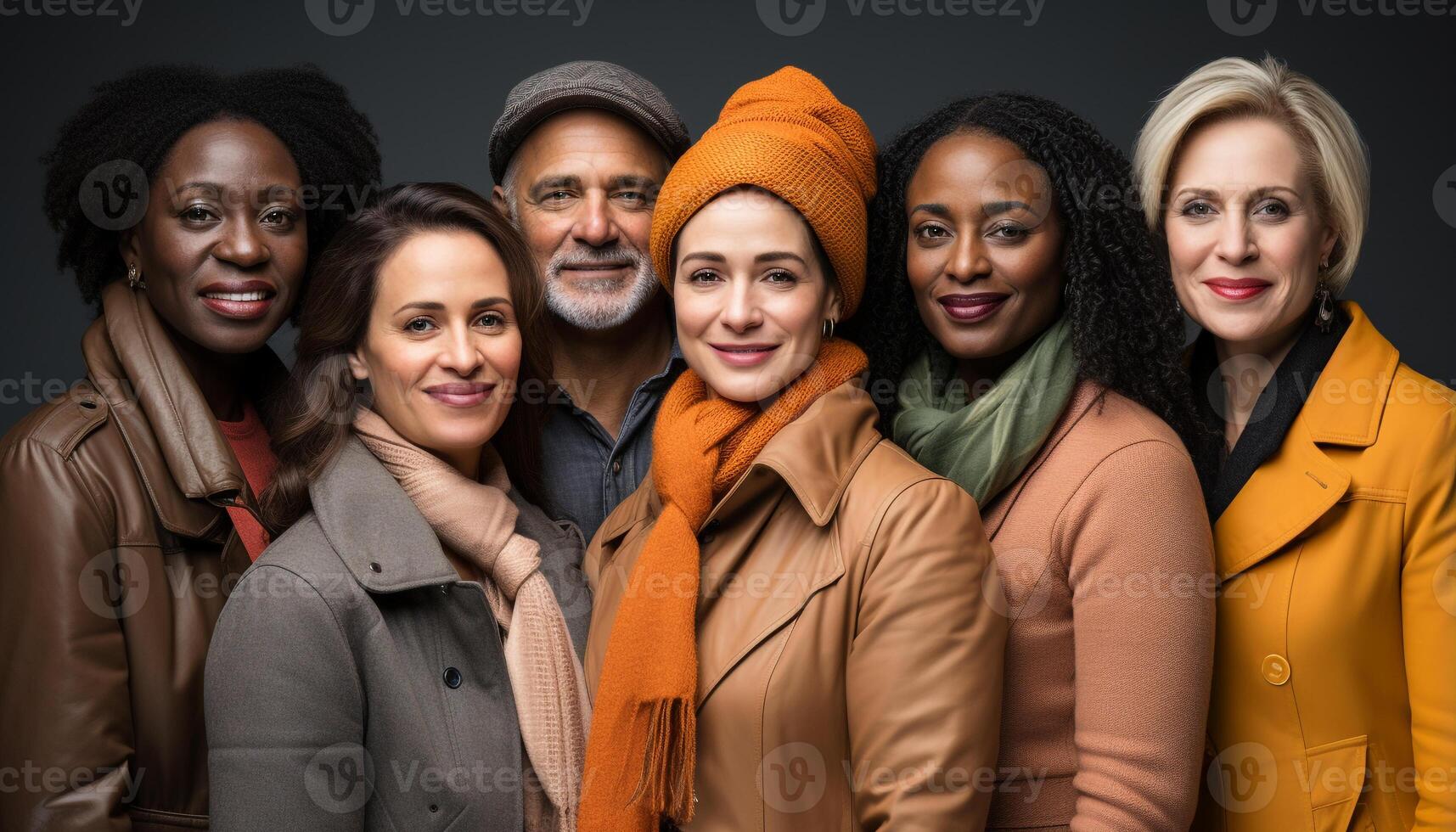 ai generado sonriente hombres y mujer en un fila, confidente y exitoso generado por ai foto