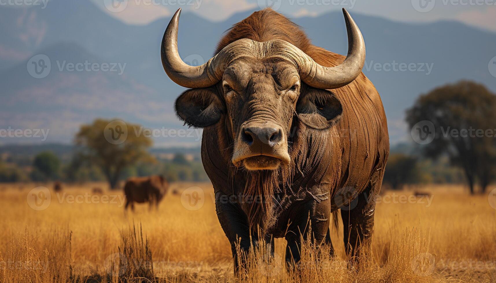 ai generado vacas pasto en africano sabana, un majestuoso desierto paisaje generado por ai foto