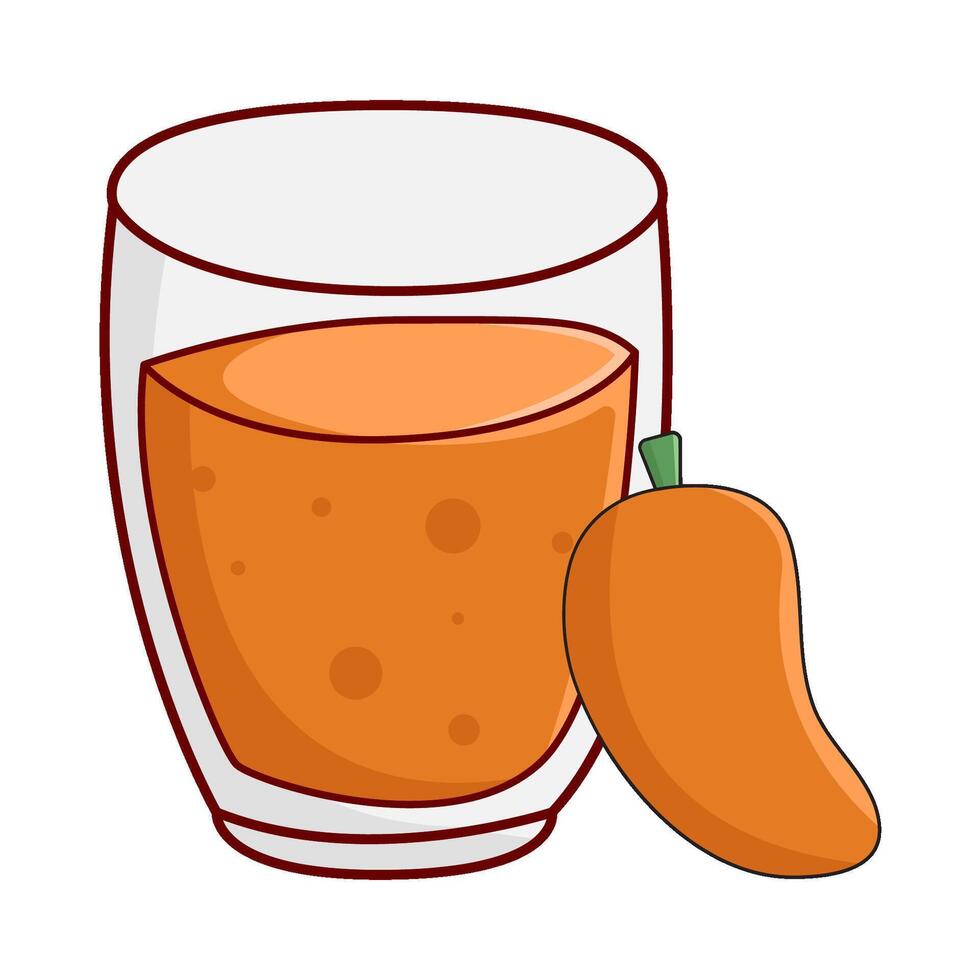 glass mango juice with mango fruit illustration vector